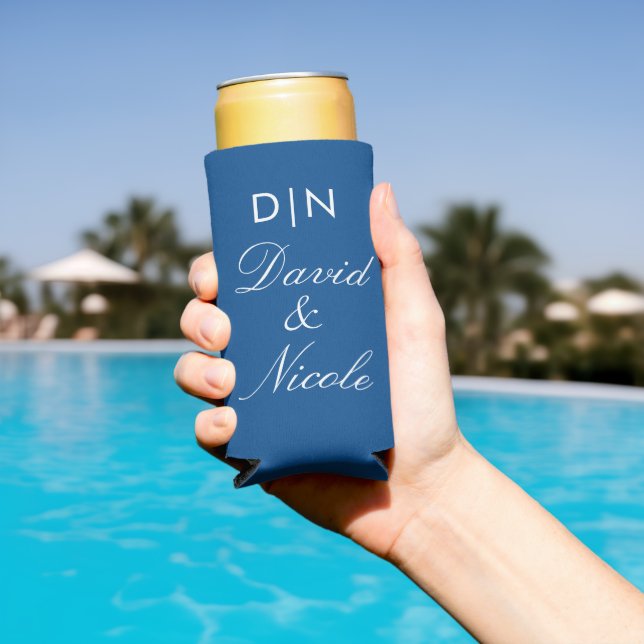 Enfriador De Latas Slim Blue Custom Text Can Cooler Personalized Sleeve (Piscina in situ)