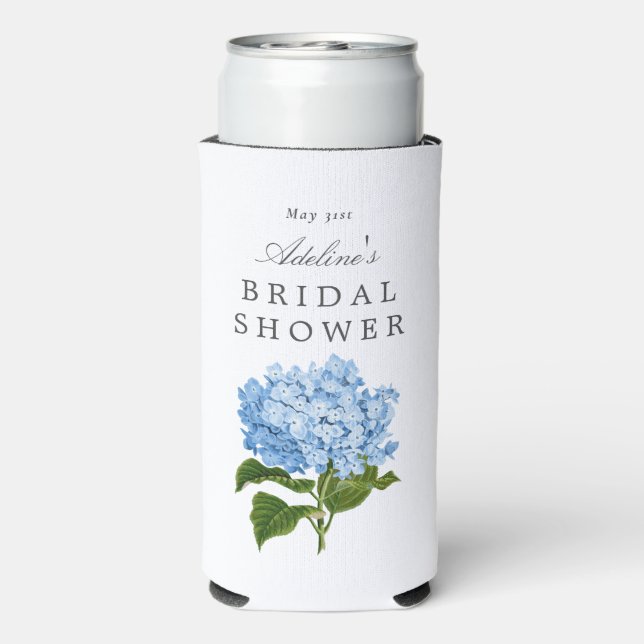 Enfriador De Latas Slim Blue Hydrangea Bridal Shower Fiesta (Reverso Agua con Gas)