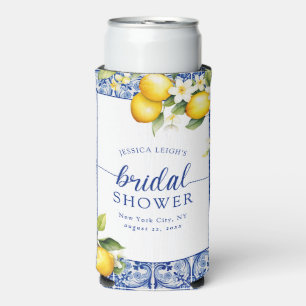Enfriador De Latas Slim Blue Mediterranean Lemons Bridal Shower