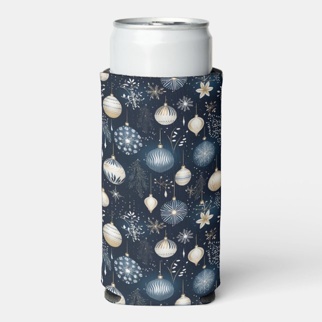 ENFRIADOR DE LATAS SLIM BLUE & WHITE CHRISTMAS HOLIDAY ORNAMENTS (Frente Agua con Gas)