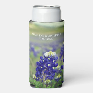 Enfriador De Latas Slim Bluebonnets Flores Azules Bodas Florales de Texas