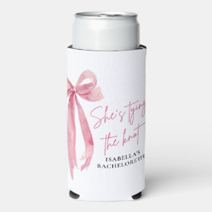 Enfriador De Latas Slim Blush Rosa Lazo Ella Está Atando el Nudo Despedida