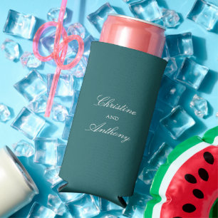 Enfriador De Latas Slim Boda Clásica Teal Dinero Antiguo