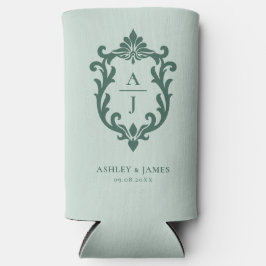Enfriador De Latas Slim Boda con Escudo Ornamentado Vintage Verde
