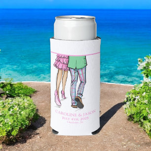 Enfriador De Latas Slim Boda de ducha de bogavante rojo de la pareja de mo