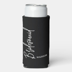 Enfriador De Latas Slim Boda de escritura blanca y negra personalizado de 