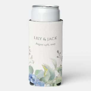 Enfriador De Latas Slim Boda de eventos de hidrangea azul floral de bonito