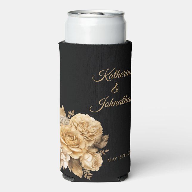Enfriador De Latas Slim Boda de flores neutras (Reverso Agua con Gas)
