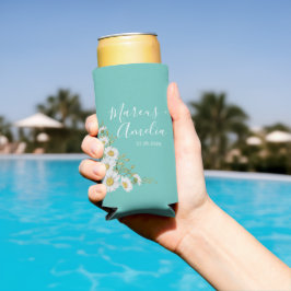 Enfriador De Latas Slim Boda de mareas Verde azuladas y blancas