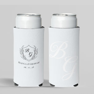 Enfriador De Latas Slim Boda de Monograma de Cresta Simple