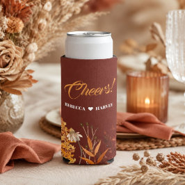 Enfriador De Latas Slim Boda de Otoño Floral Boho Rústico Terracota