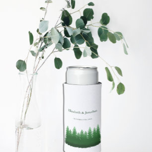 Enfriador De Latas Slim Boda de Watercolor Woodland Pines