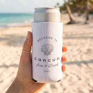 Enfriador De Latas Slim Boda en destino Cancun Blanco y Negro