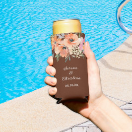 Enfriador De Latas Slim Boda floral de terracota oxidada