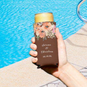 Enfriador De Latas Slim Boda floral de terracota oxidada
