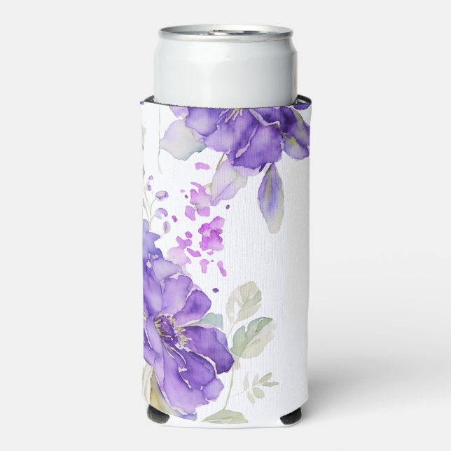 Enfriador De Latas Slim Boda floral púrpura de acuarela rusa (Frente Agua con Gas)