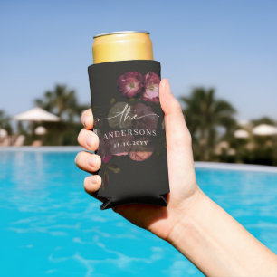 Enfriador De Latas Slim Boda floral temperamental personalizada oscura
