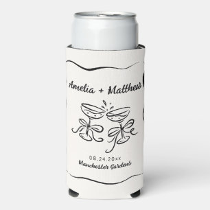 Enfriador De Latas Slim Boda Moderna y Caprichosa con Dibujos a Mano