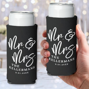 Enfriador De Latas Slim Boda Negra Moderna Personalizada