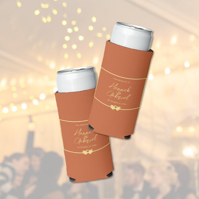 Enfriador De Latas Slim Boda Terracotta Gold (Wedding Terracotta Gold Seltzer Can Cooler (multiple shown))