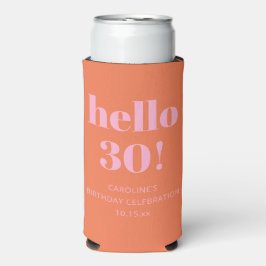 Enfriador De Latas Slim Bold Modern Simple Orange Pink 30th Birthday Party