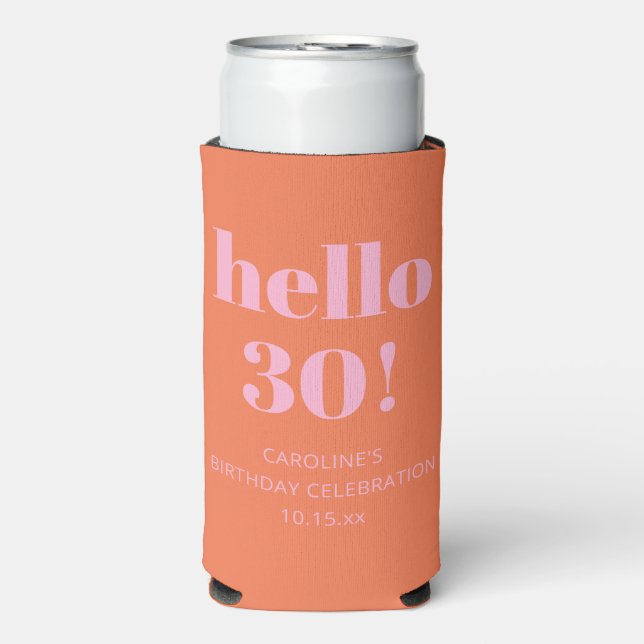Enfriador De Latas Slim Bold Modern Simple Orange Pink 30th Birthday Party (Frente Agua con Gas)