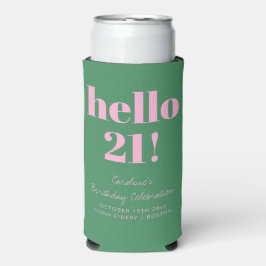 Enfriador De Latas Slim Bold Pink and Green Modern 21st Birthday Custom