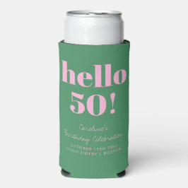 Enfriador De Latas Slim Bold Pink and Green Modern 50th Birthday Custom
