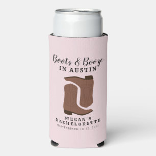 Enfriador De Latas Slim Boots & Booze Austin Texas Bachelorette Refrigerad