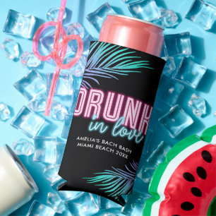 Enfriador De Latas Slim Borracha Enamorada Neon Azul y Rosa Tropical Bach