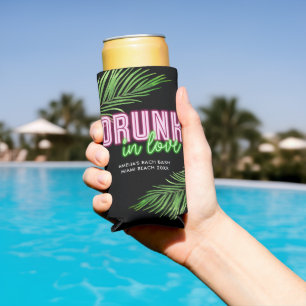 Enfriador De Latas Slim Borracho Enamorado Neon Green & Pink Tropical Bach