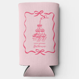 Enfriador De Latas Slim Bow Frame Hand Drawn Pink Champagne Birthday