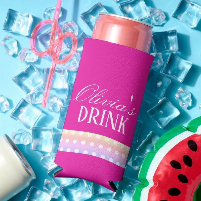 Enfriador De Latas Slim Bright Pink and Pola Dots (Verano in situ)