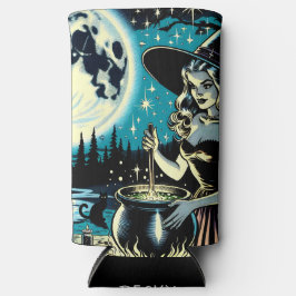 Enfriador De Latas Slim Bruja de Halloween de época personalizada