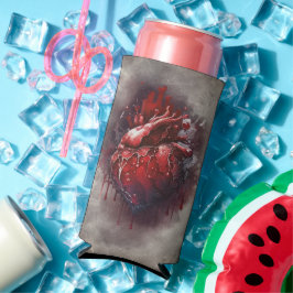 Enfriador De Latas Slim Brujería | Corazón con goteo sangrado rojo y dorad