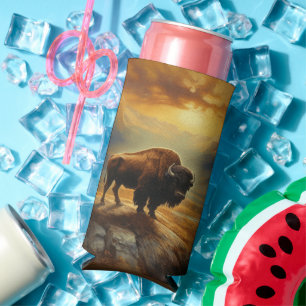 Enfriador De Latas Slim Buffalo Bison Sunset Silhouette