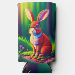 Enfriador De Latas Slim Bunny rojo sentado en la hierba