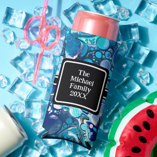 Enfriador De Latas Slim Burbujas del Mar Azul personalizadas arte abstract (Verano in situ)