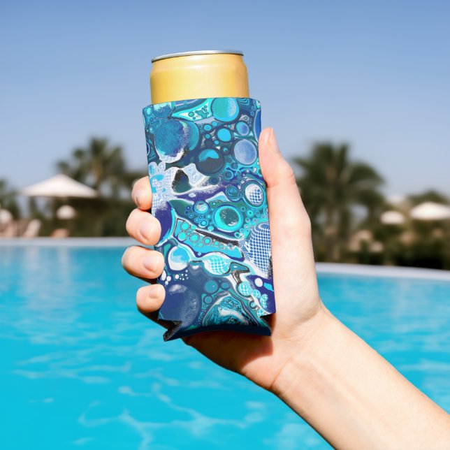 Enfriador De Latas Slim Burbujas del Mar Azul Resumen Arte (Piscina in situ)