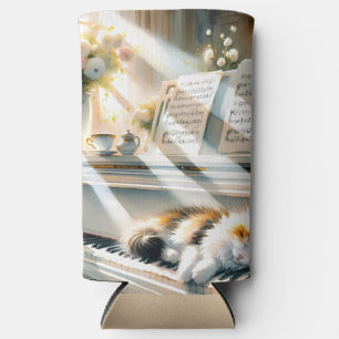 Enfriador De Latas Slim Cabaña de Gatos al Piano Iluminada por el Sol Soña