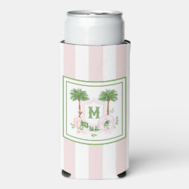 Enfriador De Latas Slim Cabana Stripes Palm Beach Monogram Crest