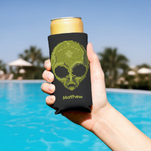 Enfriador De Latas Slim Cabeza de alien verde personalizada