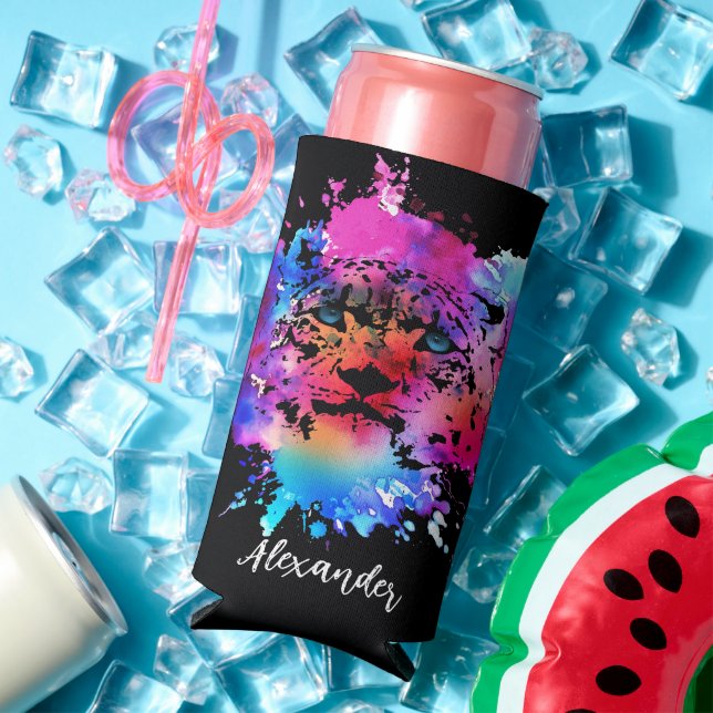 Enfriador De Latas Slim Cabeza de tigre acuarela personalizada (Verano in situ)