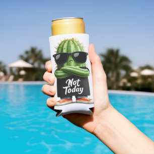 Enfriador De Latas Slim Cactus "No Hoy" con gafas de sol y actitud