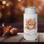 Enfriador De Latas Slim Caída Floral Cottage Core Teacup Birthday Tea Fies<br><div class="desc">Sumérjase en la acogedora elegancia del otoño con nuestra colección de diseño "Fall Floral Cottage Core Teacup Birthday Tea Fiesta". Este encantador ilustracion está decorado con un delicado té blanco adornado con un elegante patrón de hojas, descansando con gracia en un platillo a juego. Alrededor de esta pieza central hay...</div>