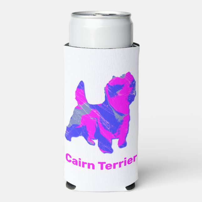 Enfriador De Latas Slim Cairn Terrier Dog Silhouette Hot Pink & Blue (Frente Agua con Gas)