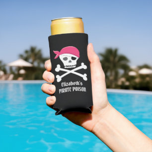 Enfriador De Latas Slim Calavera adorable Cruz de huesos Rosa Pirata Venen