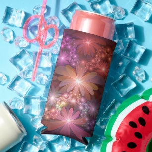 Enfriador De Latas Slim Cama De Flores Colorido Brillante Arte Fractal Abs