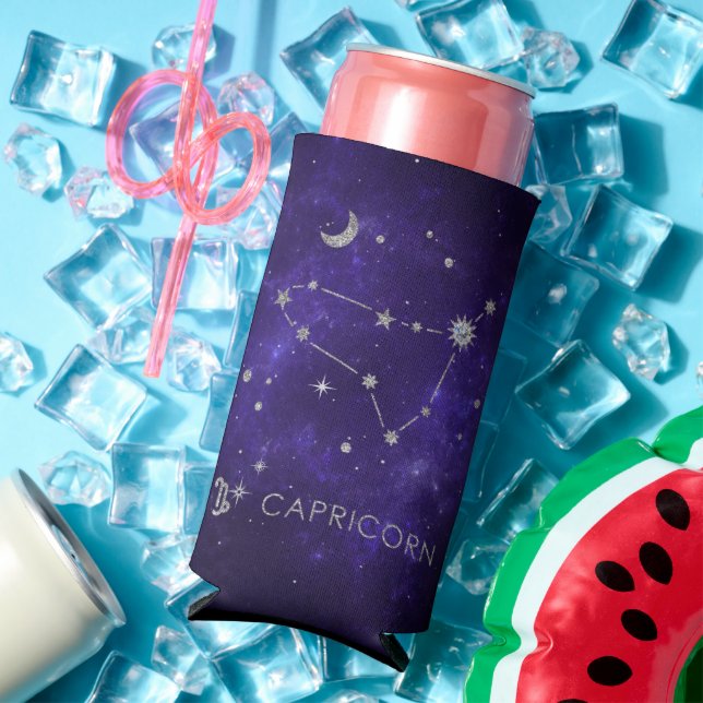 Enfriador De Latas Slim Capricornio púrpura Zodiac | Horoscopio astrológic (Verano in situ)