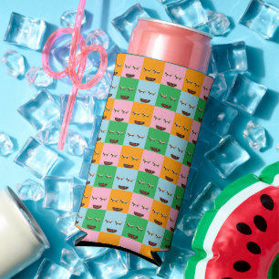 Enfriador De Latas Slim Caras de bloques de monstruo sonrientes